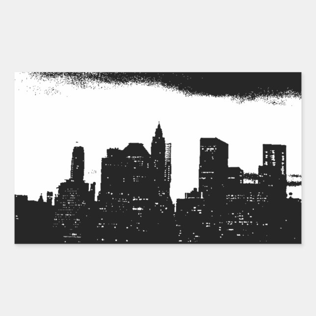 Pop Art Black White NYC New York City Rectangular Sticker (Front)