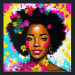 Pop Art Black Woman Multicolor Acrylic Print<br><div class="desc">This unique artwork features a beautiful black woman with natural afro hair in a vibrant pop art portrait with colourful flowers and a multicolor abstract background. A hint of the 70s aesthetic with bold,  bright colours,  this melanin beauty art can brighten any place!</div>
