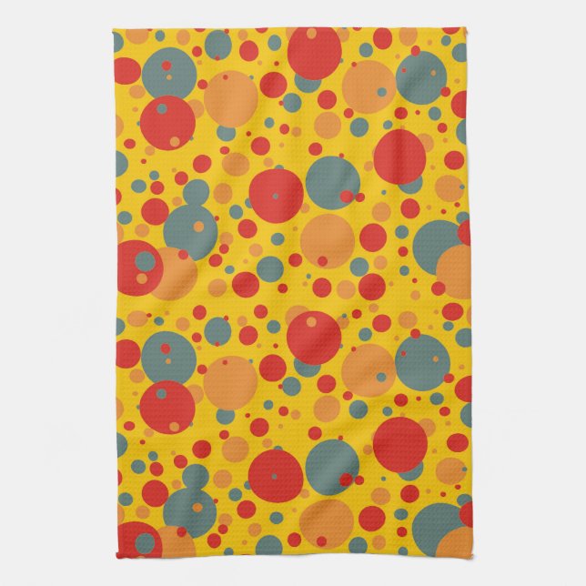 Pop Art Blue and Orange Circles Kitchen Towel (Vertical)