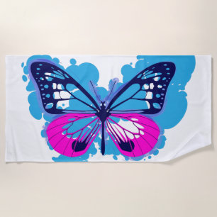 Pop Art Blue Butterfly Beach Towel