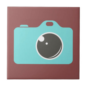 Pop Art Blue Camera Burgundy Ceramic Tile