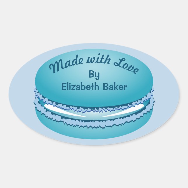 Pop Art Blue Macaron Cookie Personalised Oval Sticker (Front)