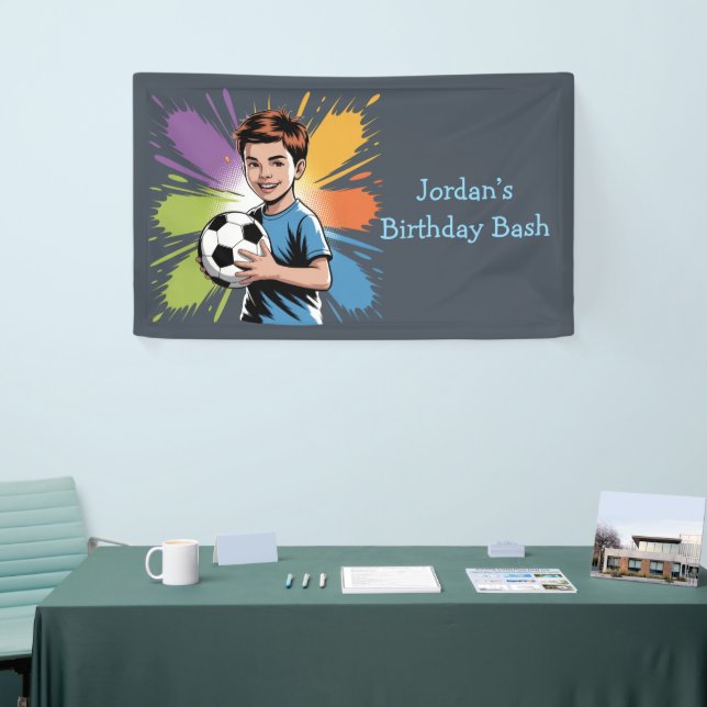Pop Art Boys Soccer Birthday Bash Favour Banner (Tradeshow)