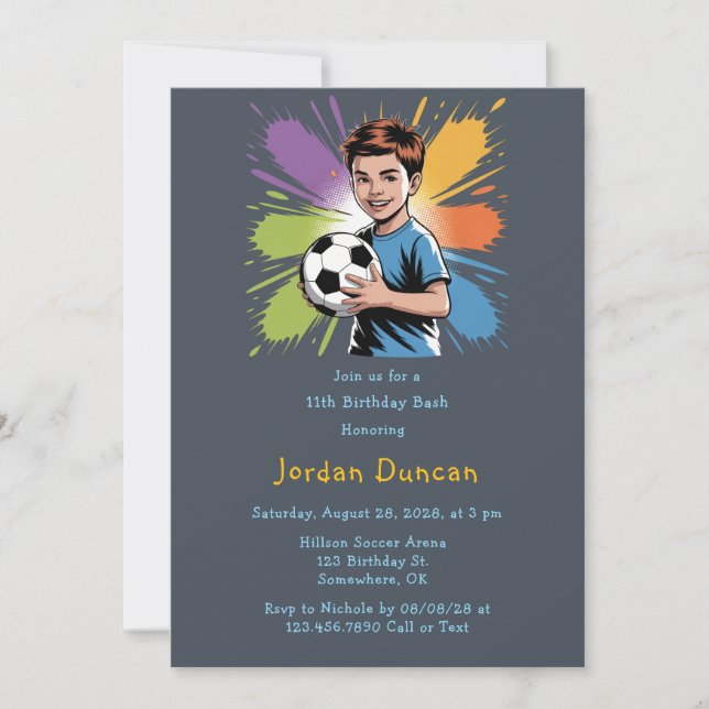 Pop Art Boys Soccer Birthday Bash Invitation (Front)