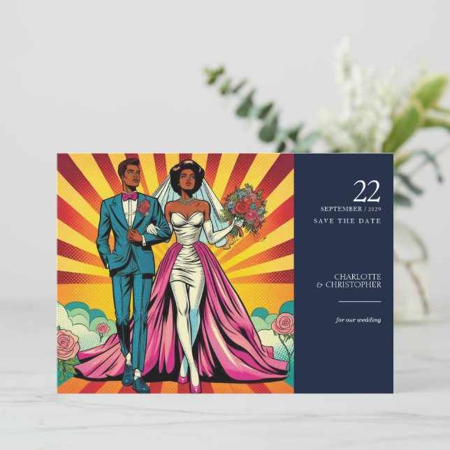Pop Art Bride & Groom Save The Date (Standing Front)