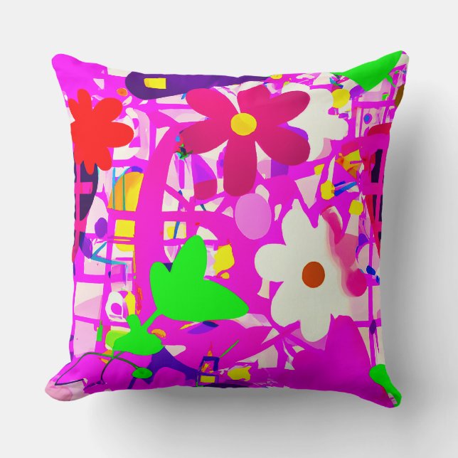 Pop art  bright flowers cushion (Front)
