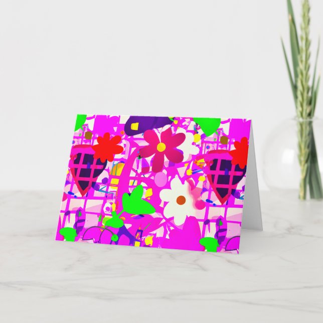 Pop art  bright flowers thank you card (Front)