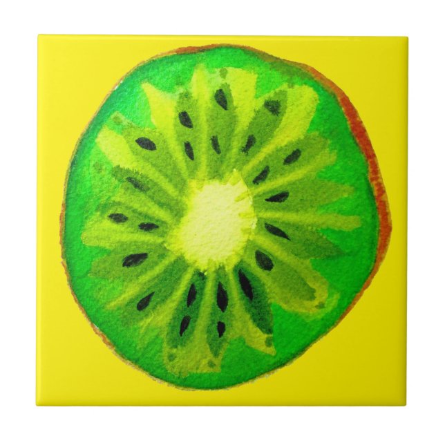 Pop art bright kiwi fruit original watercolour ceramic tile (Front)