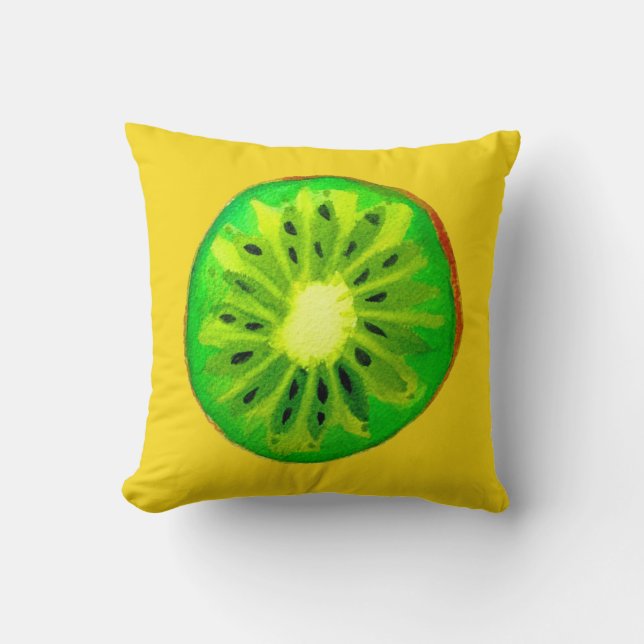 Pop art bright kiwi fruit original watercolour cushion (Front)