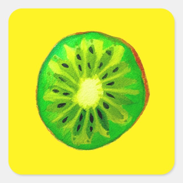 Pop art bright kiwi fruit original watercolour square sticker (Front)