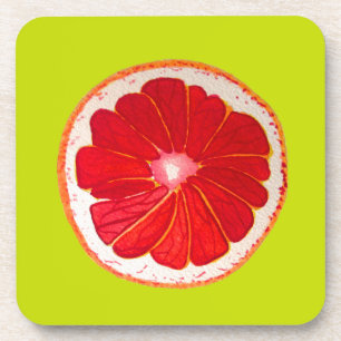 Pop art bright pink grapefruit watercolour coaster
