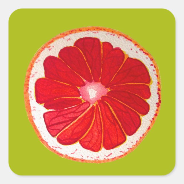 Pop art bright pink grapefruit  watercolour square sticker (Front)