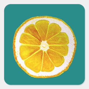 Pop art bright yellow lemon fruit  watercolour square sticker