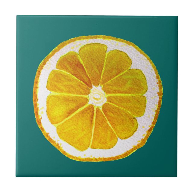 Pop art bright yellow lemon watercolour ceramic tile (Front)