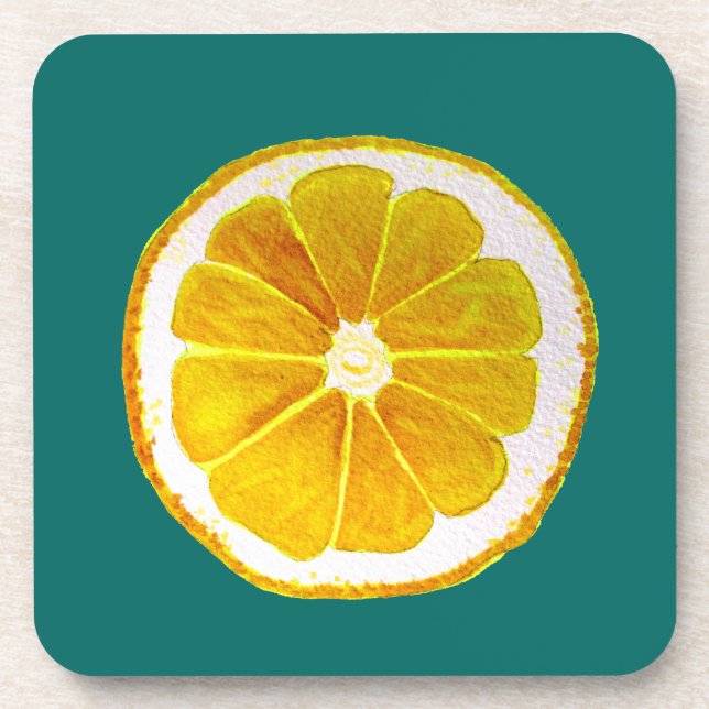 Pop art bright yellow lemon watercolour coaster (Front)