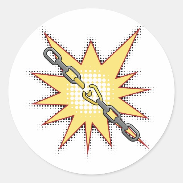 Pop Art Broken Chain Explosion Bold Comic Style  Classic Round Sticker (Front)