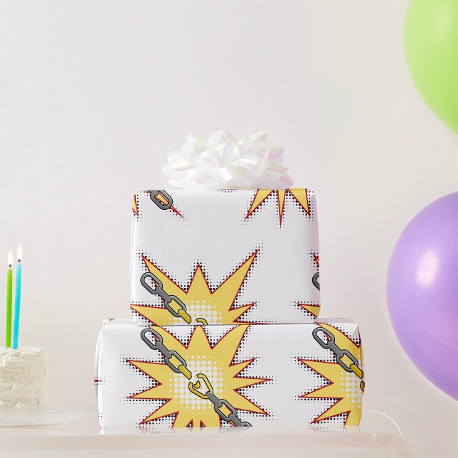 Pop Art Broken Chain Explosion Bold Comic Style  Wrapping Paper (Creator Uploaded)