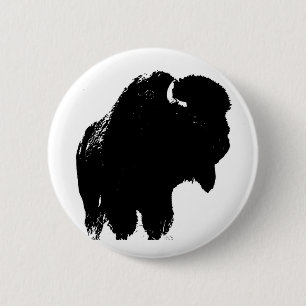 Pop Art Buffalo Bison Silhouette 6 Cm Round Badge