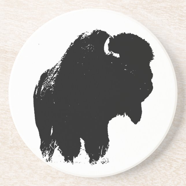 Pop Art Buffalo Bison Silhouette Coaster (Front)
