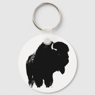 Pop Art Buffalo Bison Silhouette Key Ring