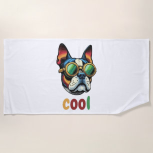 Pop Art Bulldog With Goggles Beach Towel