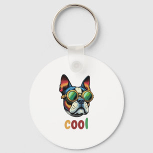 Pop Art Bulldog With Goggles Key Ring
