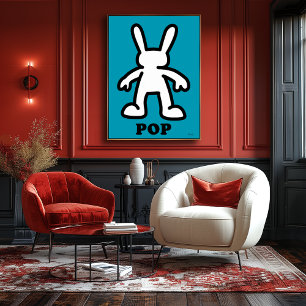 Pop Art Bunny – Bold Teal Outline  Poster
