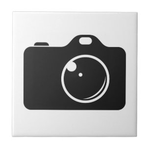 Pop Art Camera Black and White Ceramic Tile