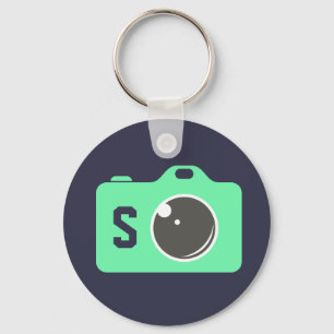 Pop Art Camera Blue Green Monogram Key Ring
