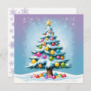 Pop Art Cartoon Christmas Tree Colourful Ornaments Holiday Card