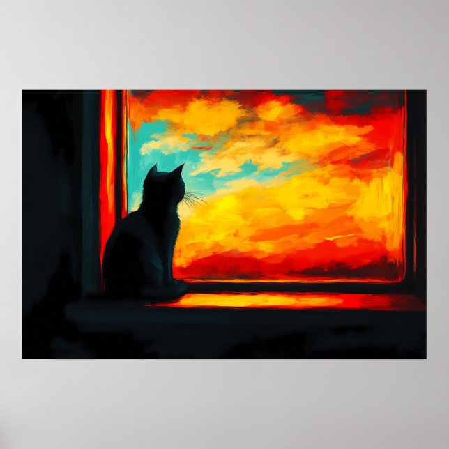 Pop Art Cat at Sunset - Window view Poster (Front)