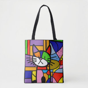 Pop Art Cat Design Vibrant and Coulourful Tote Bag