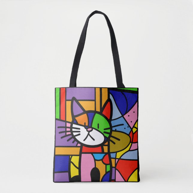Pop Art Cat Design Vibrant and Coulourful  Tote Bag (Front)