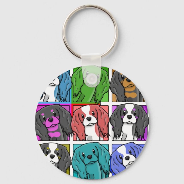Pop Art Cavalier King Charles Spaniel Key Ring (Front)