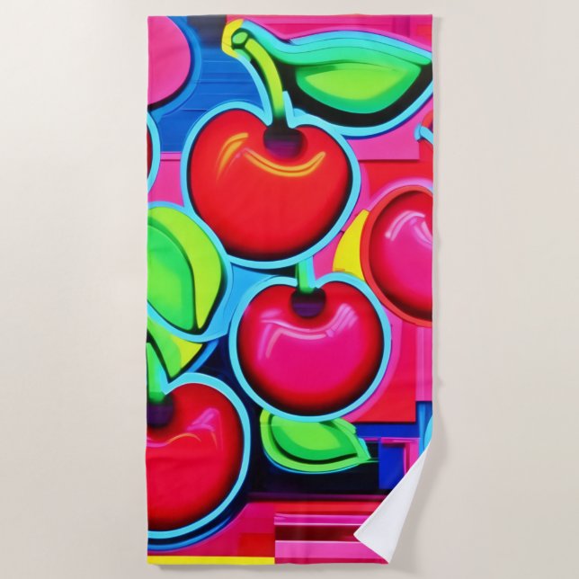 Pop Art Cherry Burst Beach Towel (Front)