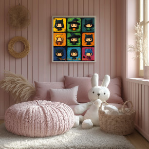 Pop Art Chibi Witches Grid Cute Halloween Wall Art
