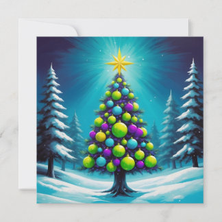Pop Art Christmas, Neon Green and Electric Blue Holiday Card