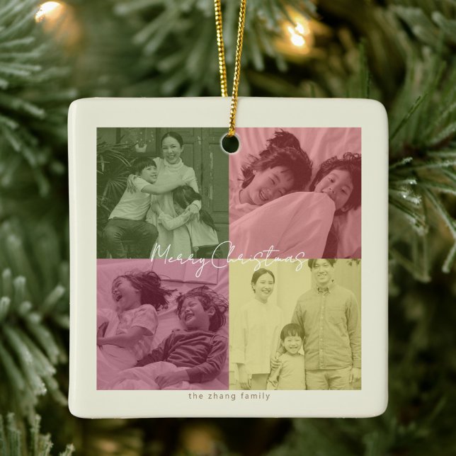 Pop Art Christmas photo collage Holiday Ceramic Ornament (Creator Uploaded)