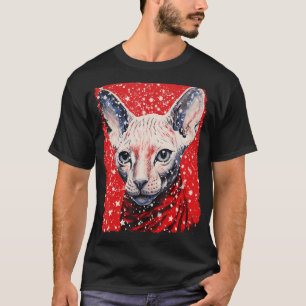 Pop Art Christmas Red Sphynx Hairless Cat T-Shirt