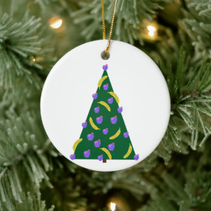 Pop Art Christmas Tree with Apples and Bananas Ceramic Ornament