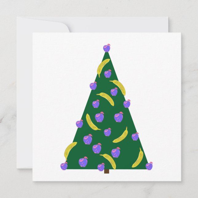 Pop Art Christmas Tree with Apples and Bananas  Holiday Card (Front)