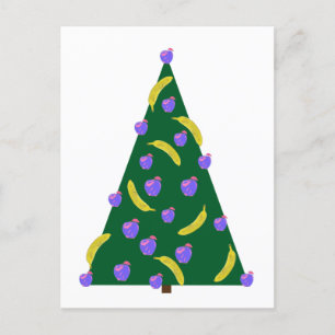 Pop Art Christmas Tree with Apples and Bananas  Holiday Postcard