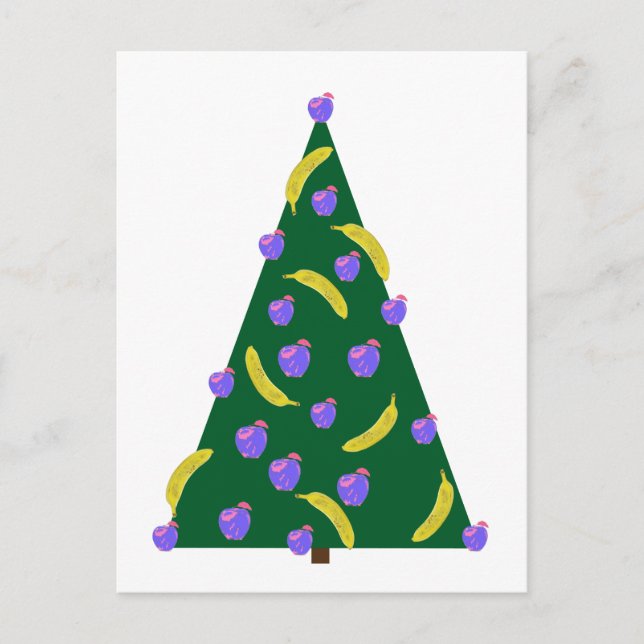 Pop Art Christmas Tree with Apples and Bananas  Postcard (Front)