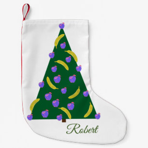 Pop Art Christmas Tree with Apples and Bananas Small Christmas Stocking
