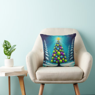 Pop Art Christmas with Neon Green Blue Purple Cushion