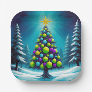Pop Art Christmas with Neon Green Blue Purple Paper Plate