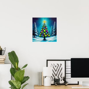 Pop Art Christmas with Neon Green Blue Purple  Poster