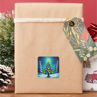 Pop Art Christmas with Neon Green Blue Purple Square Sticker