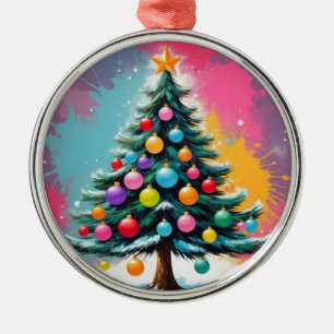 Pop Art Christmas with Splashes of Colours Metal Ornament