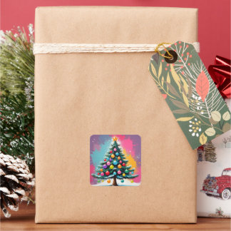 Pop Art Christmas with Splashes of Colours Square Sticker